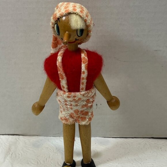 VTG Handcrafted Traditional Wooden Jointed Peg Pinocchio Toy Doll 7.5” Tall - Picture 4 of 16